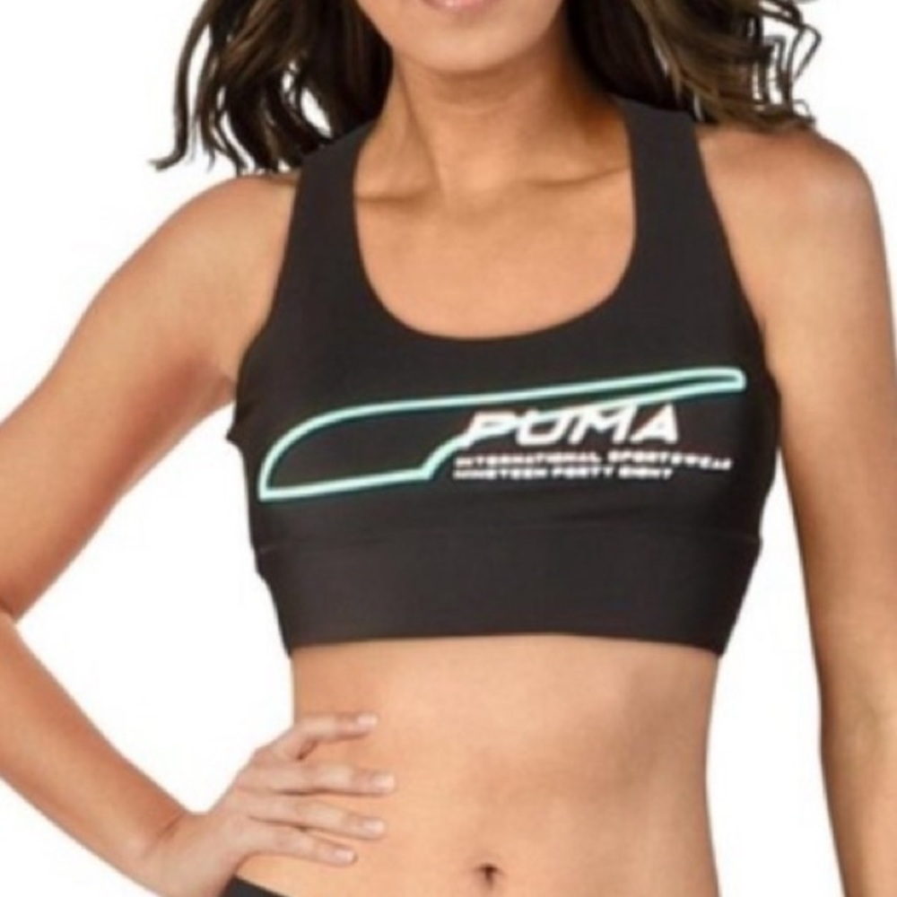 Puma Women’s Crop Tank top Sports Bra Black XS gym workout activewear Pilates